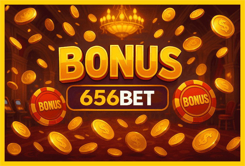 Imagem promovendo bônus 656BET com recompensas imperdíveis.